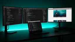 Web development workspace with multiple screens