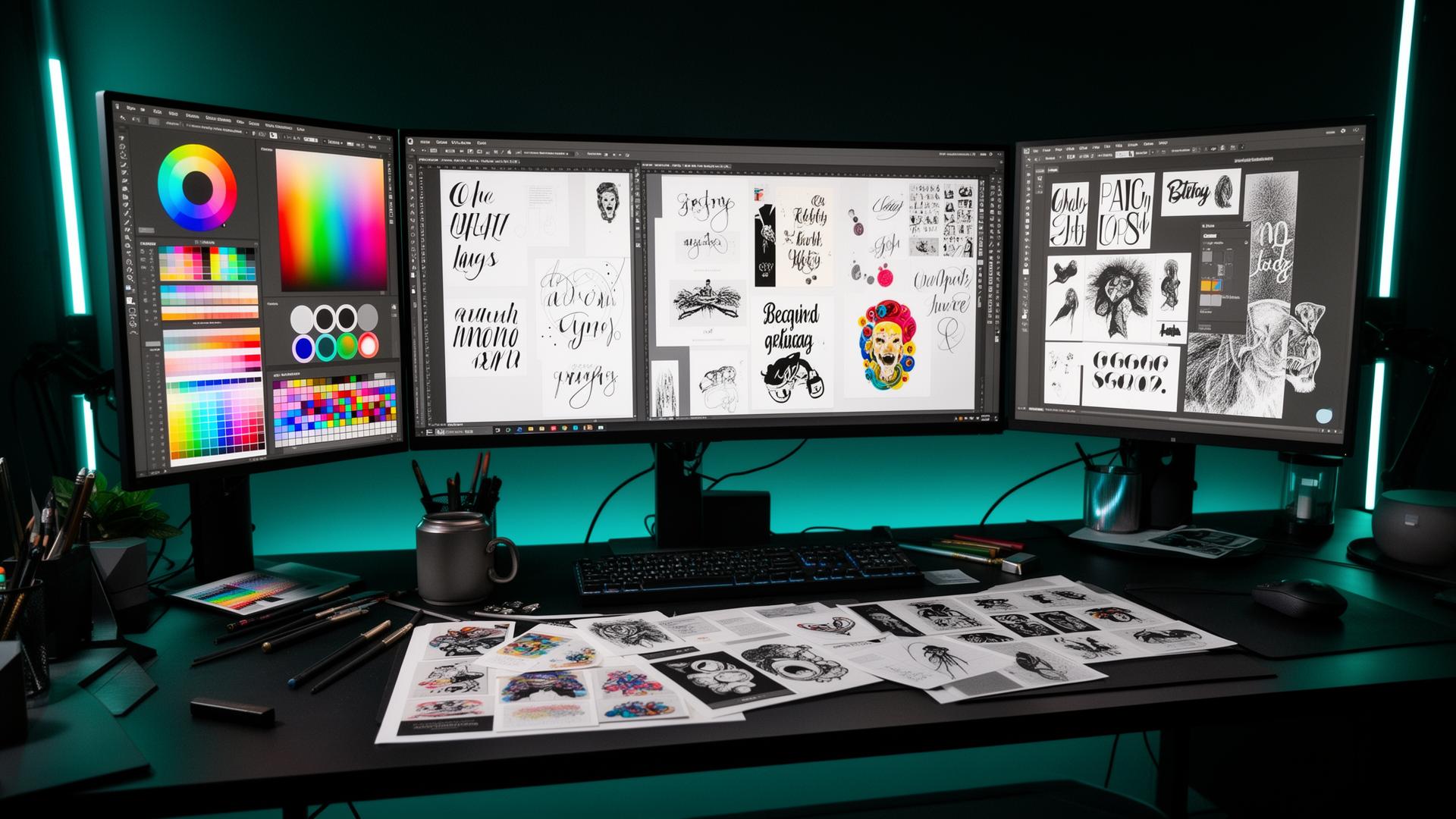 Web development workspace with multiple screens